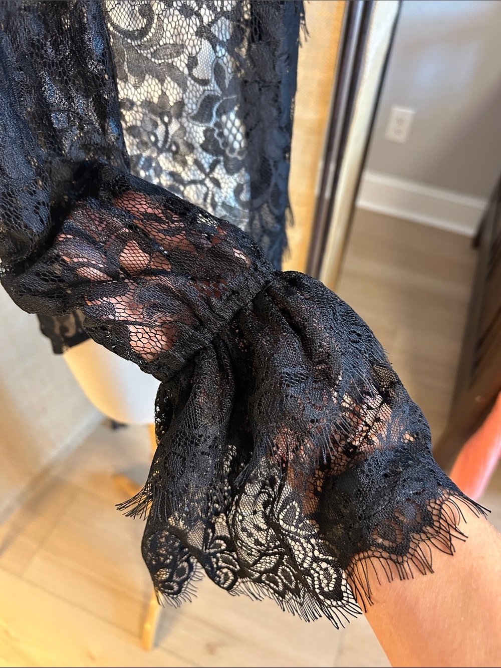 Tasha Polizzi Estate Black Sheer Lace Blouse dramatic bell cuffs Size Small - Picture 4 of 16